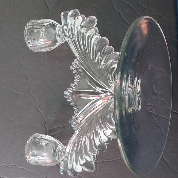 Retro Taper Twin Candleholder Molded Clear Glass has some weight to it.6inHx7inW - Picture 6 of 9